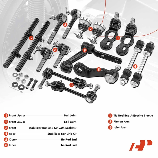 A Set of 16 Ball Joint and Sway Bar Link Full Kit Front & Rear, Inner & Outer A-Premium APCA1312