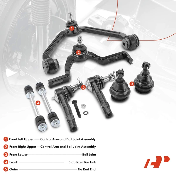 A Set of 8 Control Arm Ball Joint Sway Bar Link Tie Rod End Kit Front Side A-Premium APCA1316