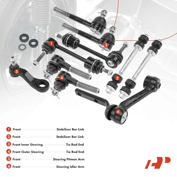 A Set of 10 Sway Bar Link Idler Arm Pitman Arm Tie Rod End Kit Front Side A-Premium APCA1315