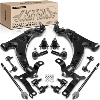 12 Pcs Front & Rear Control Arm Sway Bar Link Tie Rod End