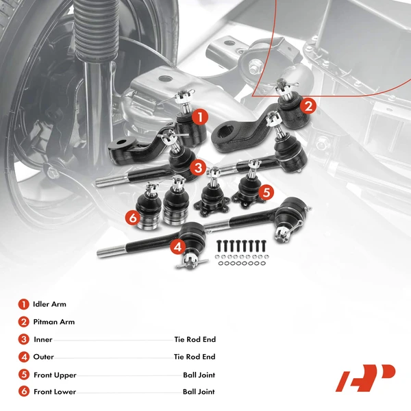 A Set of 10 Ball Joint Idler Arm Pitman Arm Tie Rod End Kit Front Side A-Premium APCA1447