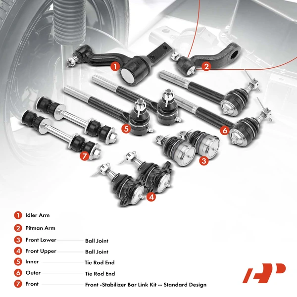 A Set of 12 Ball Joint and Sway Bar Link Full Kit Front Side A-Premium APCA1460