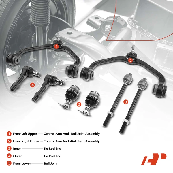 A Set of 8 Control Arm Ball Joint and Tie Rod End Kit Front Side A-Premium APCA1502