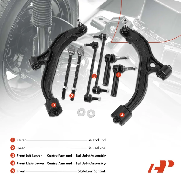 A Set of 8 Control Arm Sway Bar Link and Tie Rod End Kit Front Side A-Premium APCA1519