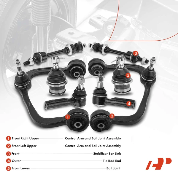 A Set of 8 Control Arm Ball Joint Sway Bar Link Tie Rod End Kit Front Side A-Premium APCA1529