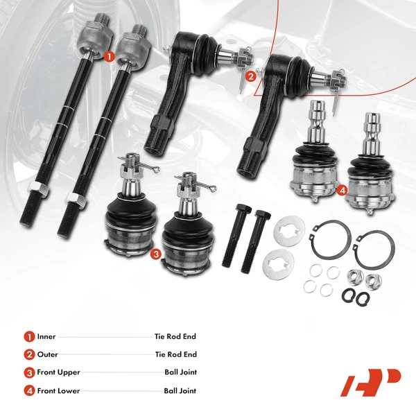 A Set of 8 Ball Joint and Tie Rod End Kit Front Inner & Outer A-Premium APCA1551