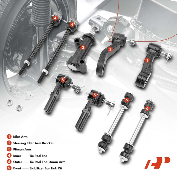 A Set of 9 Sway Bar Link and Tie Rod End Full Kit Front Side A-Premium APCA1621