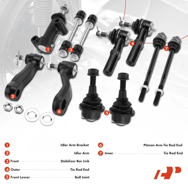 A Set of 11 Ball Joint and Sway Bar Link Full Kit Front Side A-Premium APCA1638