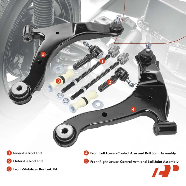 A Set of 8 Control Arm Sway Bar Link and Tie Rod End Kit Front Inner & Outer A-Premium APCA1847