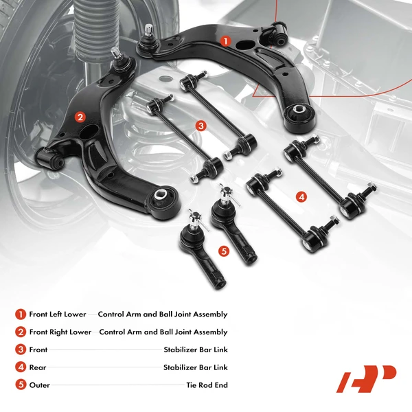A Set of 8 Control Arm Sway Bar Link and Tie Rod End Kit Front & Rear A-Premium APCA1851
