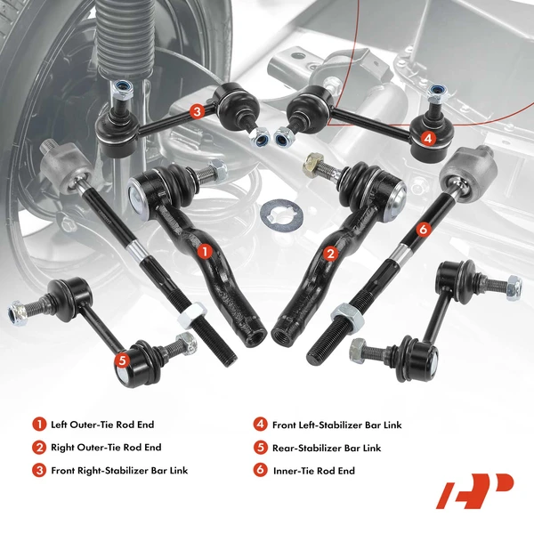 A Set of 8 Sway Bar Link and Tie Rod End Kit Front & Rear, Outer A-Premium APCA2048