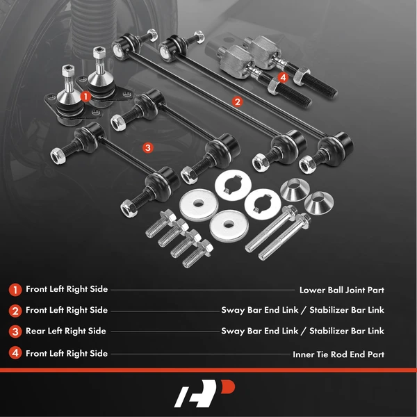 A Set of 8 Ball Joint Sway Bar Link and Tie Rod End Kit Front & Rear A-Premium APCA2061
