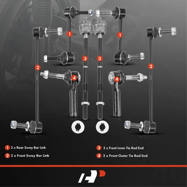 A Set of 8 Sway Bar Link and Tie Rod End Kit Front & Rear A-Premium APCA2080