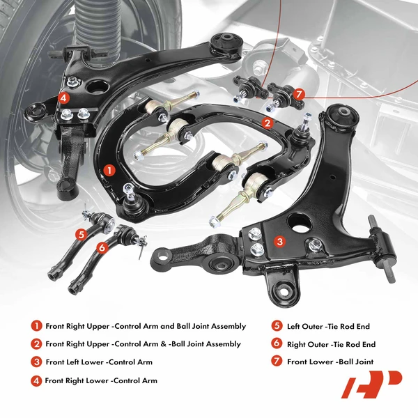 A Set of 8 Control Arm Ball Joint and Tie Rod End Kit Front Side A-Premium APCA2378