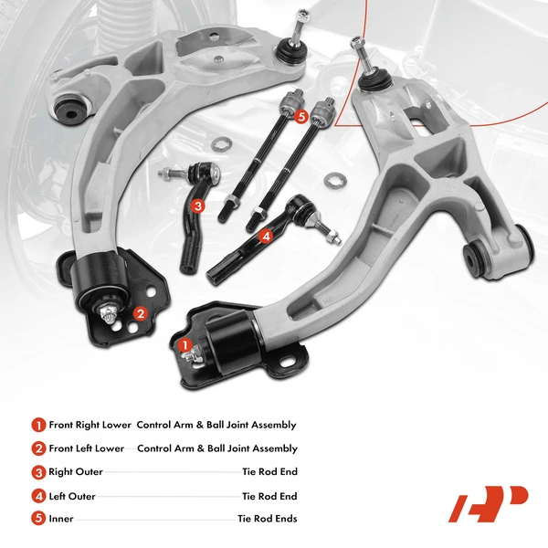 A Set of 6 Control Arm and Tie Rod End Kit Front Side A-Premium APCA2390