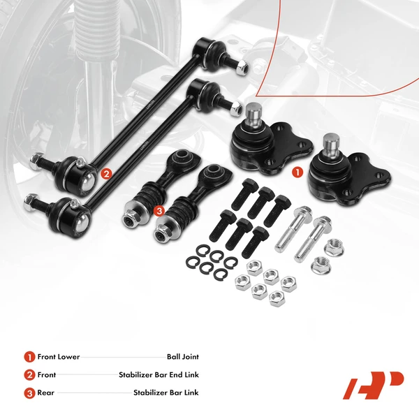 A Set of 6 Ball Joint and Sway Bar Link Kit Front & Rear A-Premium APCA2430
