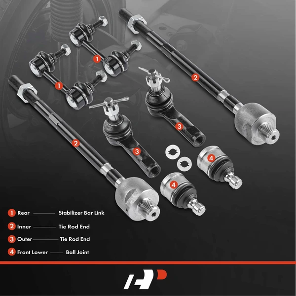 A Set of 8 Ball Joint Sway Bar Link and Tie Rod End Kit Front & Rear A-Premium APCA2447