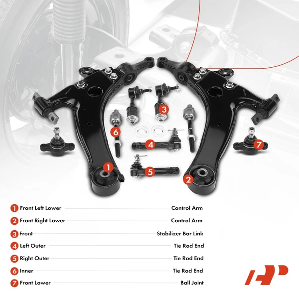 A Set of 10 Control Arm Ball Joint Sway Bar Link Tie Rod End Kit Front Side A-Premium APCA2473