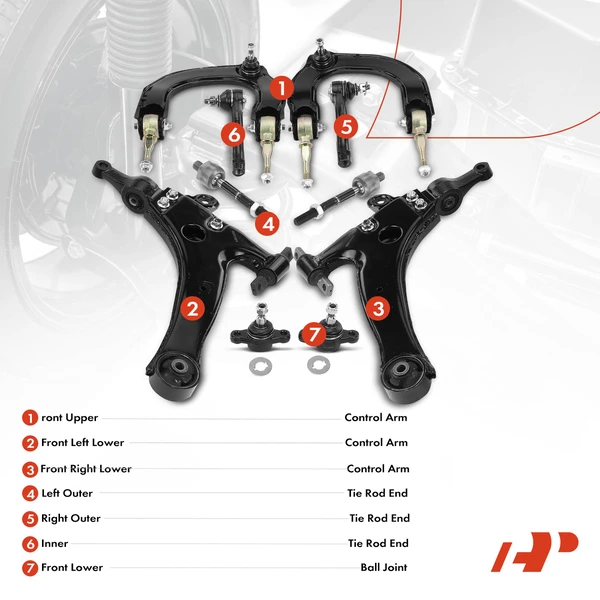 A Set of 10 Control Arm Ball Joint and Tie Rod End Kit Front Side A-Premium APCA2470
