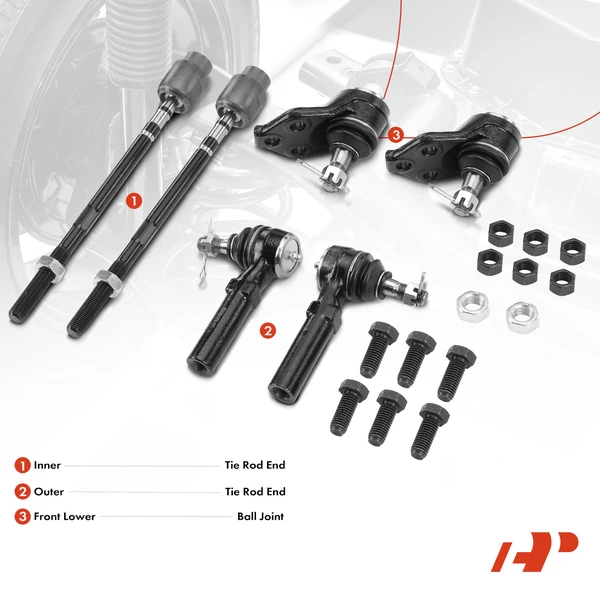 A Set of 6 Ball Joint and Tie Rod End Kit Front Inner & Outer A-Premium APCA2494