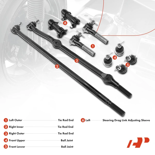 A Set of 10 Ball Joint Tie Rod End and Adjusting Sleeve Kit Front Side A-Premium APCA2516