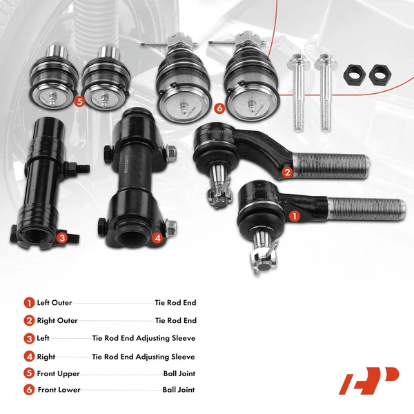 A Set of 8 Ball Joint Tie Rod End and Adjusting Sleeve Kit Front Side A-Premium APCA2550