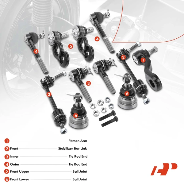 A Set of 11 Ball Joint Pitman Arm Sway Bar Link Tie Rod End Kit Front Side A-Premium APCA2660
