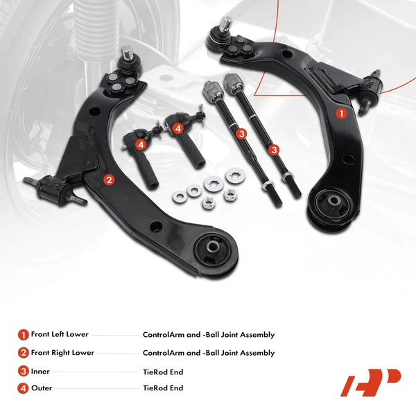 A Set of 6 Control Arm and Tie Rod End Kit Front Inner & Outer A-Premium APCA2778