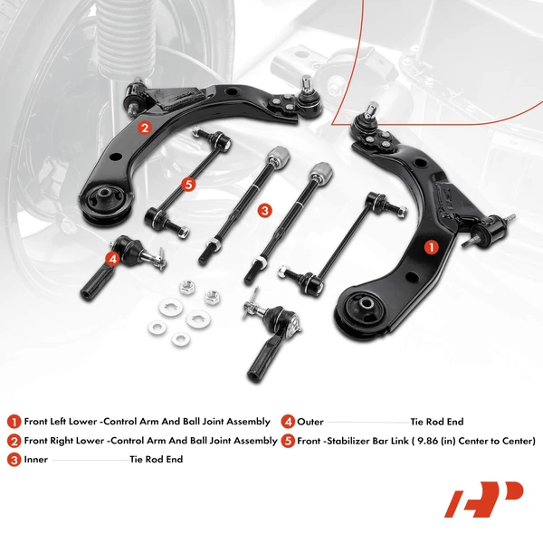A Set of 8 Control Arm Sway Bar Link and Tie Rod End Kit Front Side A-Premium APCA2776