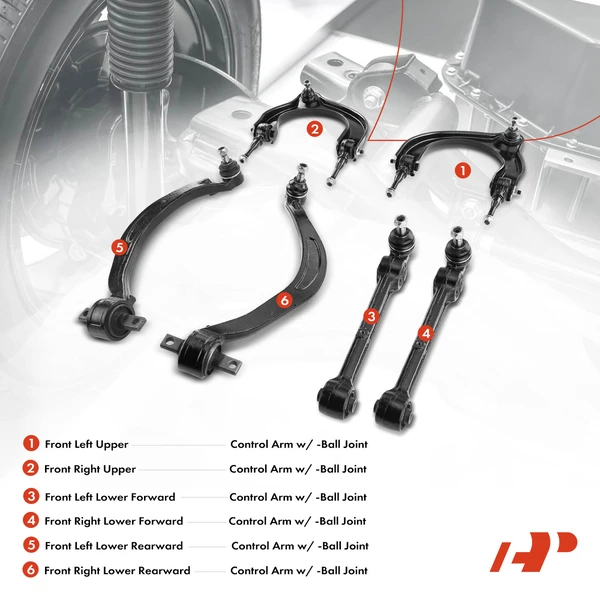 6-Pc Control Arm and Ball Joint Kit, Front Lower & Upper with Ball Joint A-Premium APCA2835