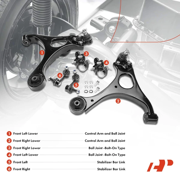 A Set of 6 Control Arm Ball Joint and Sway Bar Link Kit Front Side A-Premium APCA3223