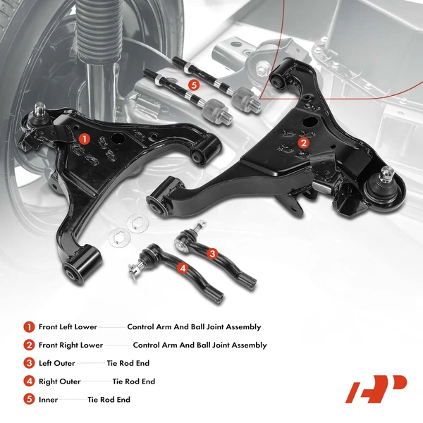 A Set of 6 Control Arm and Tie Rod End Kit Front Side A-Premium APCA3226