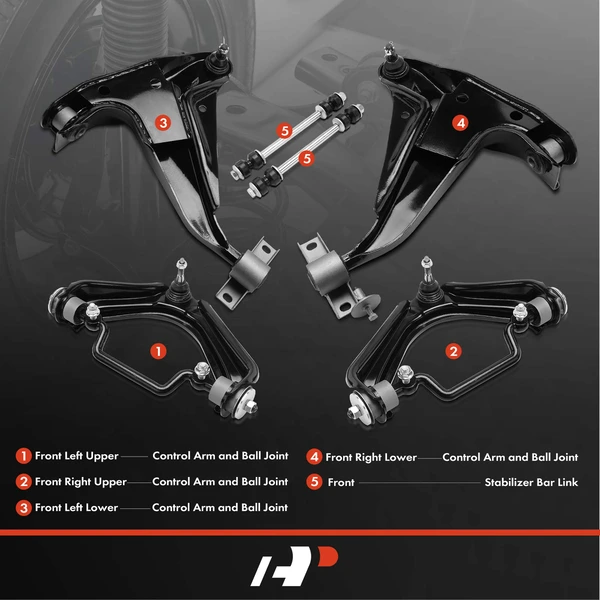 A Set of 6 Control Arm and Sway Bar Link Kit Front Side A-Premium APCA3243