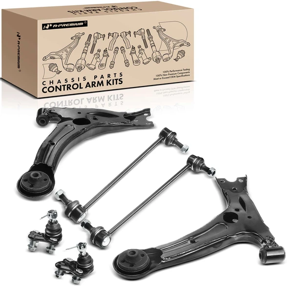 2003-2008 Toyota Corolla A Set of 6 Control Arm Ball Joint and Sway Bar Link Kit Front Side A-Premium APCA3242