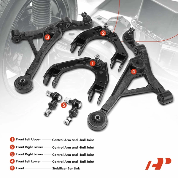 A Set of 6 Control Arm and Sway Bar Link Kit Front Side A-Premium APCA3256