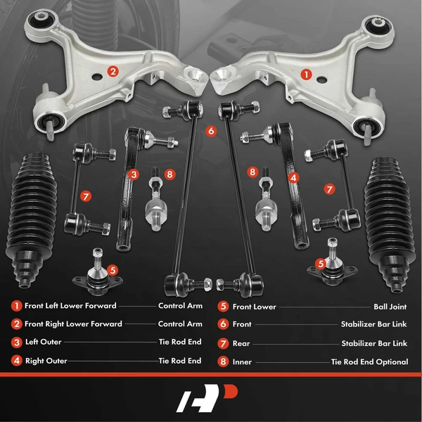 A Set of 14 Control Arm Sway Bar Link and Tie Rod End Kit Front & Rear A-Premium APCA3271