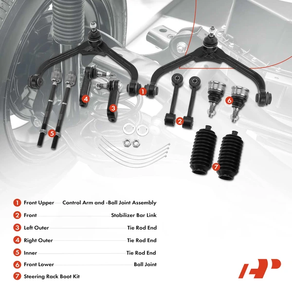 A Set of 12 Control Arm Ball Joint Tie Rod and Sway Bar Link Kit Front Side A-Premium APCA3281