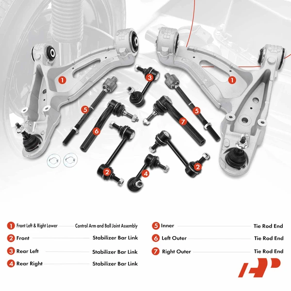 A Set of 10 Control Arm Sway Bar Link and Tie Rod End Kit Front & Rear A-Premium APCA3313