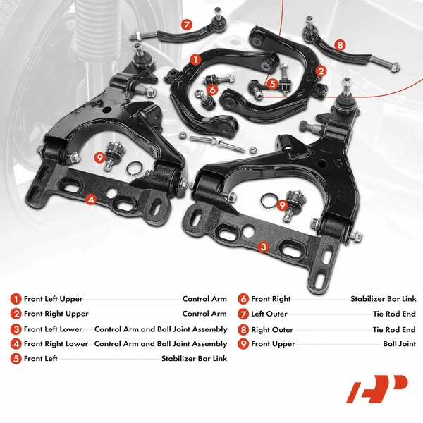 A Set of 10 Control Arm Ball Joint Sway Bar Link Tie Rod End Kit Front Side A-Premium APCA3326