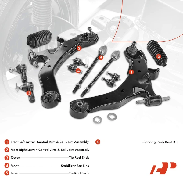 A Set of 10 Control Arm Ball Joint Tie Rod and Sway Bar Link Kit Front Side A-Premium APCA3322