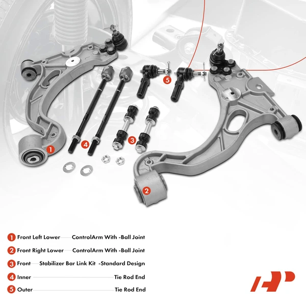 A Set of 8 Control Arm Sway Bar Link and Tie Rod End Kit Front Inner & Outer A-Premium APCA3330