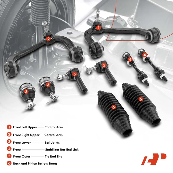A Set of 10 Control Arm Ball Joint Tie Rod and Sway Bar Link Kit Front Side A-Premium APCA3349
