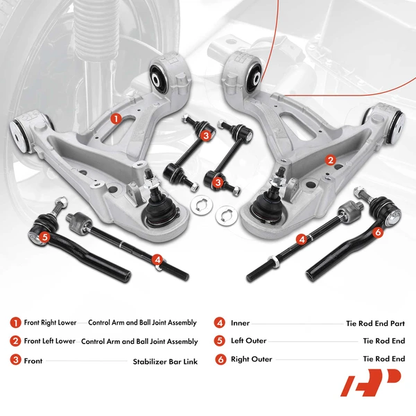 A Set of 8 Control Arm Sway Bar Link and Tie Rod End Kit Front Side A-Premium APCA3380