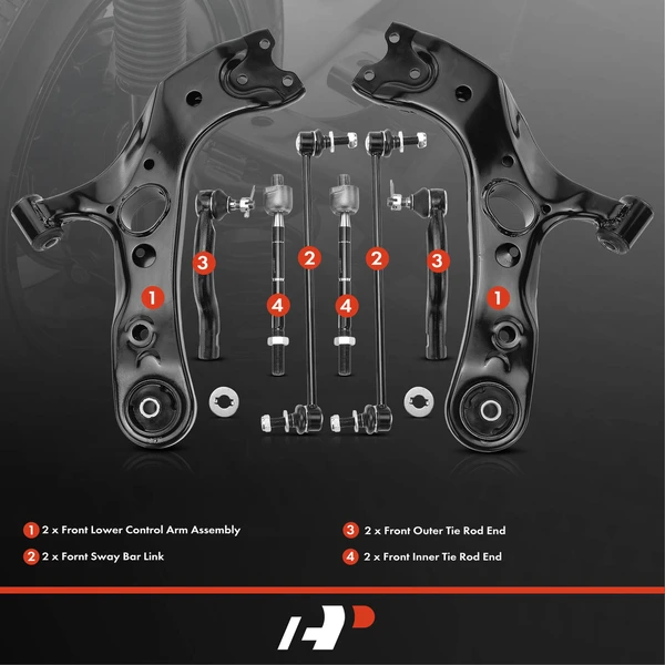 A Set of 8 Control Arm Sway Bar Link and Tie Rod End Kit Front Side A-Premium APCA3400