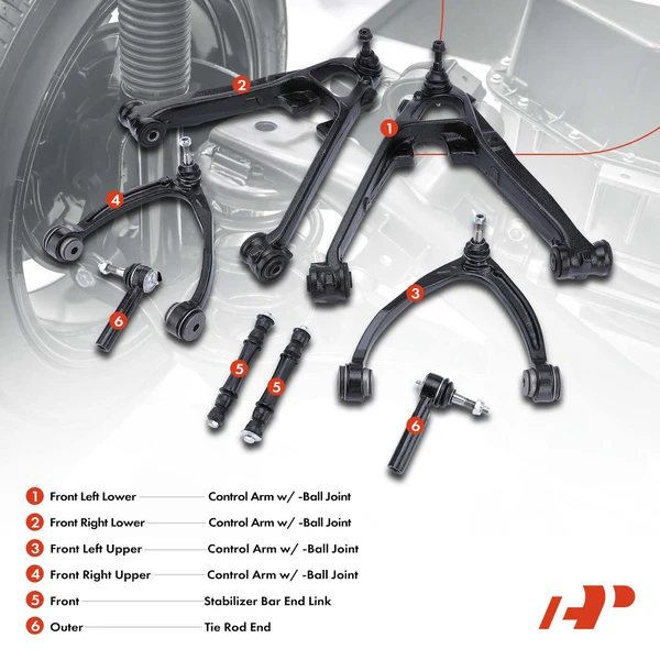 A Set of 8 Control Arm Sway Bar Link and Tie Rod End Kit Front Lower & Upper A-Premium APCA3436