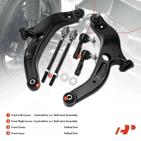 A Set of 6 Control Arm and Tie Rod End Kit Front Side A-Premium APCA3889