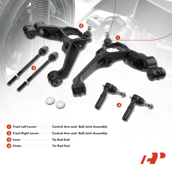 A Set of 6 Control Arm and Tie Rod End Kit Front Lower A-Premium APCA3893