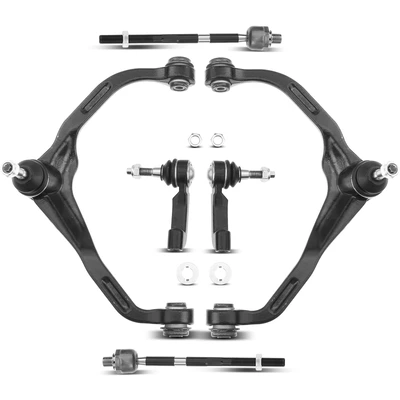 6 Pcs Front Upper Control Arm with Ball Joint Inner & Outer Tie Rod End