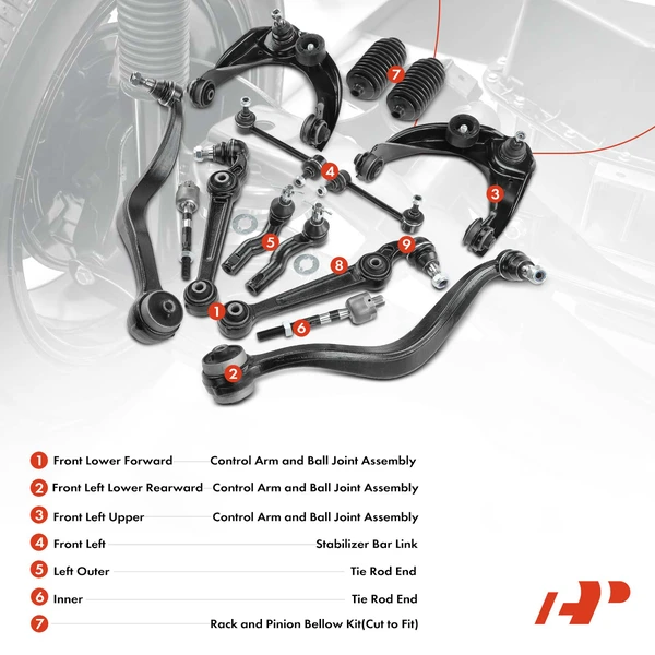 A Set of 14 Control Arm Ball Joint Tie Rod and Sway Bar Link Kit Front Side A-Premium APCA3934