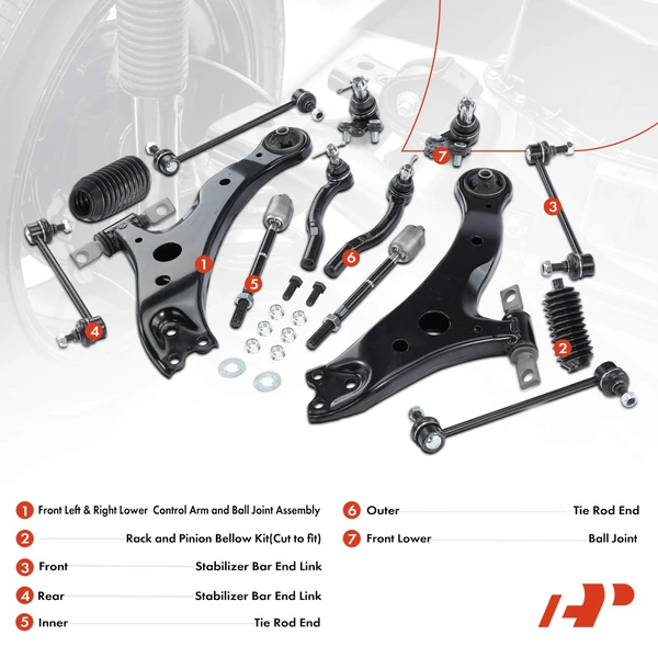 A Set of 14 Control Arm Ball Joint Tie Rod and Sway Bar Link Kit Front Side A-Premium APCA3942